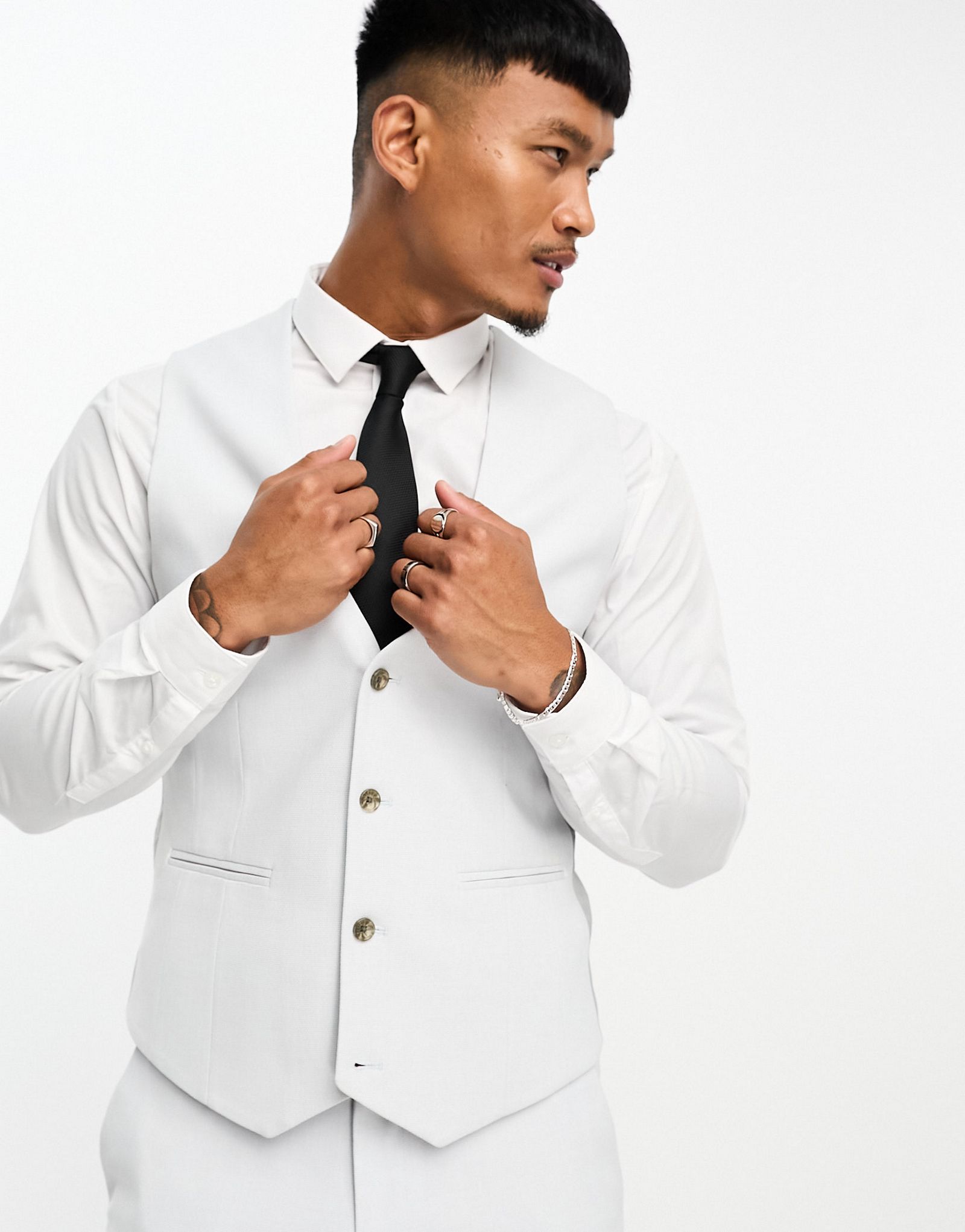 Супероблегающий костюм-жилет серого цвета с микротекстурой ASOS DESIGN 3090₽