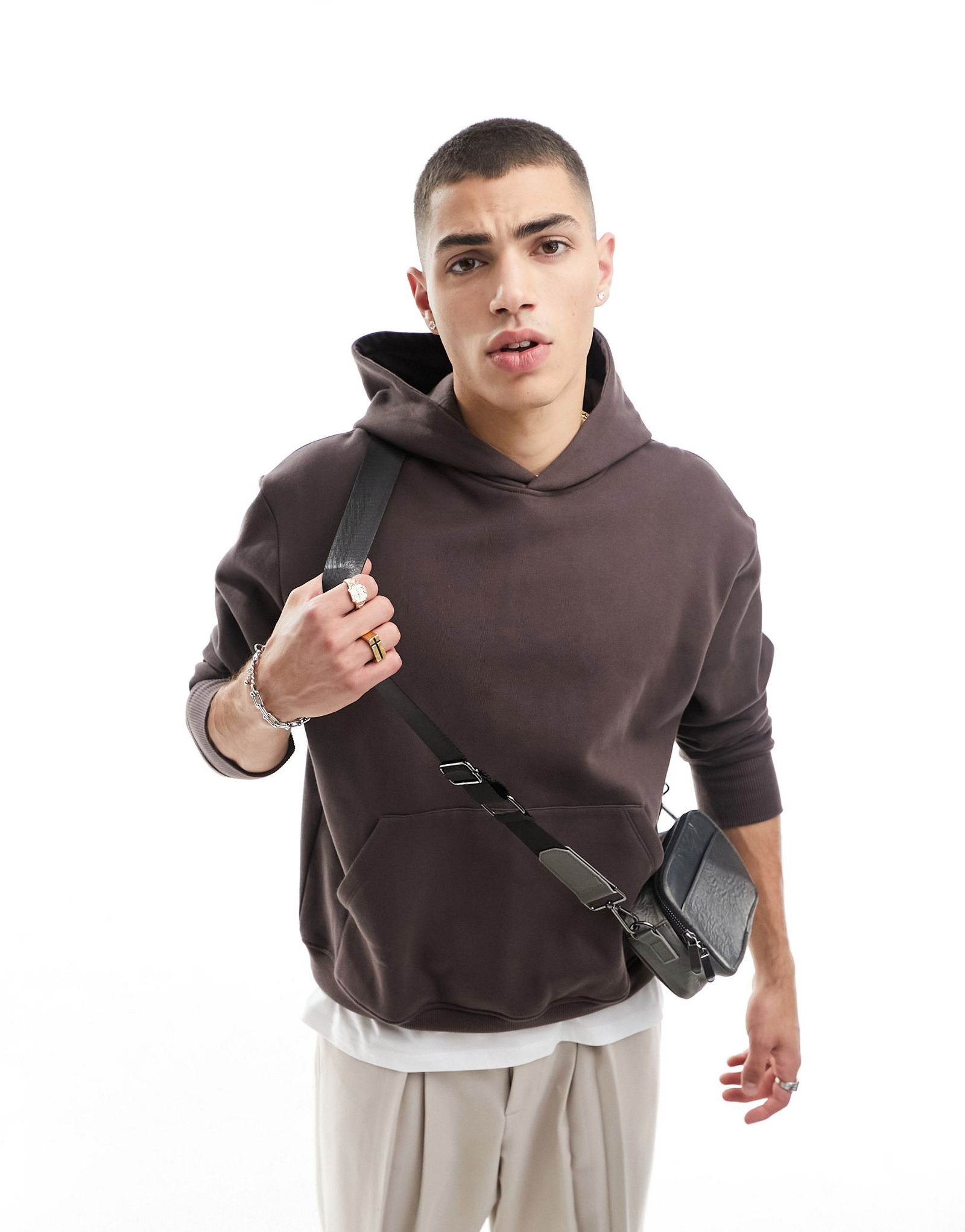 Коричневое тяжелое худи оверсайз ASOS DESIGN 5990₽