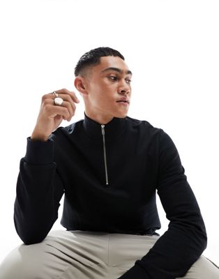 Черный свитшот с полумолнией ASOS DESIGN
