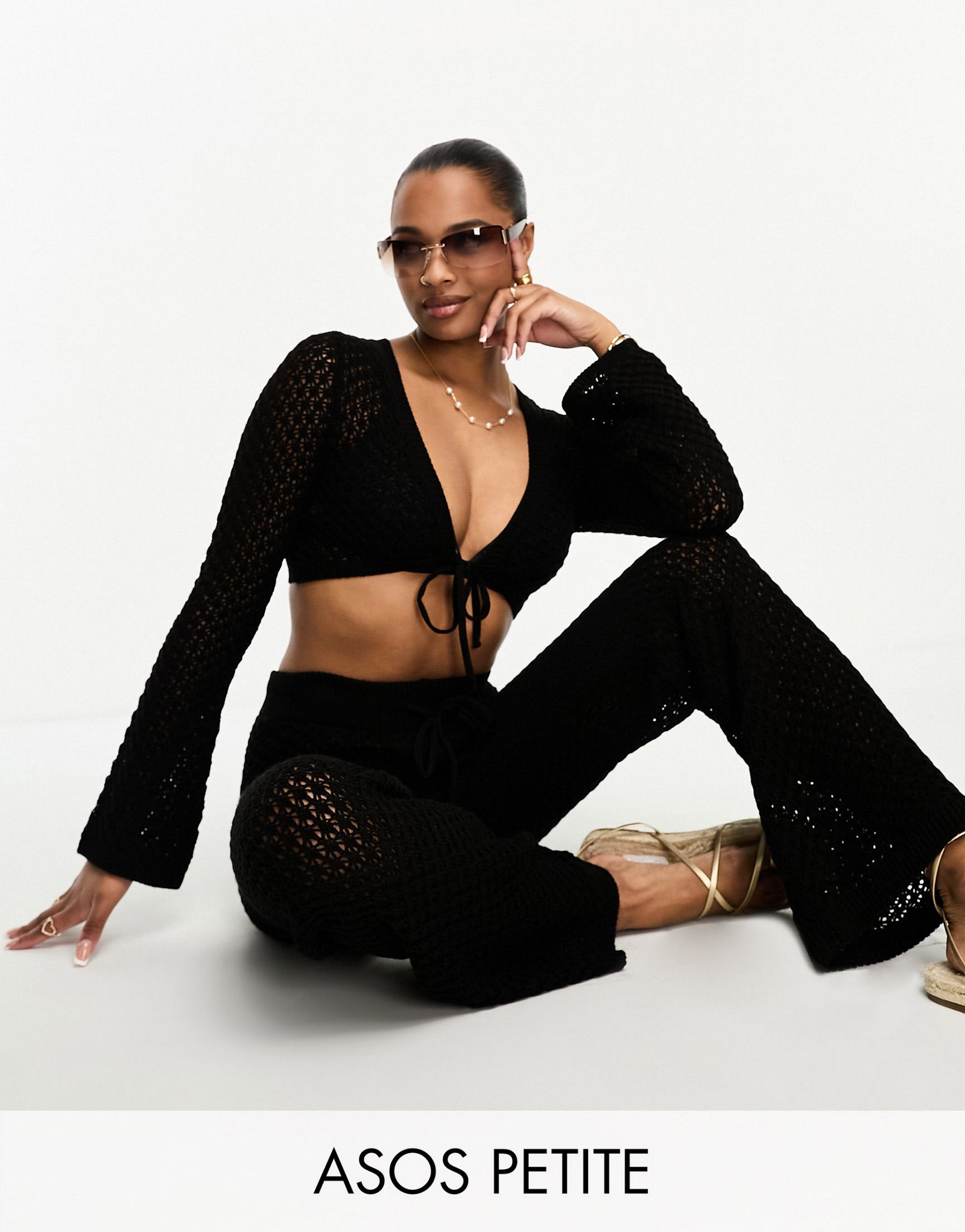 Черный кардиган крючком с завязками спереди ASOS DESIGN Petite 3790₽