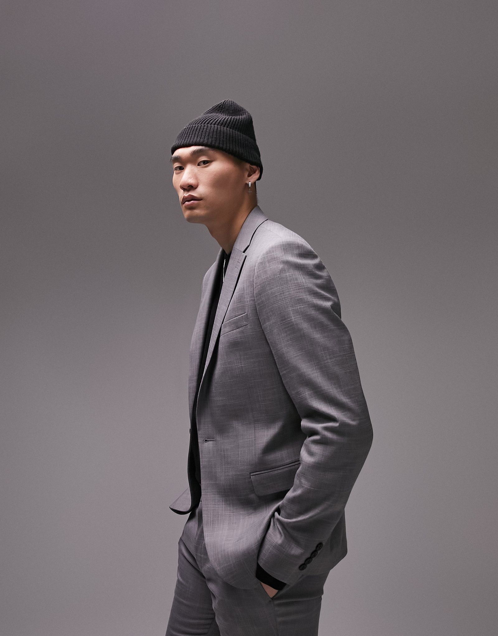 Серый эластичный супероблегающий пиджак Topman 6190₽