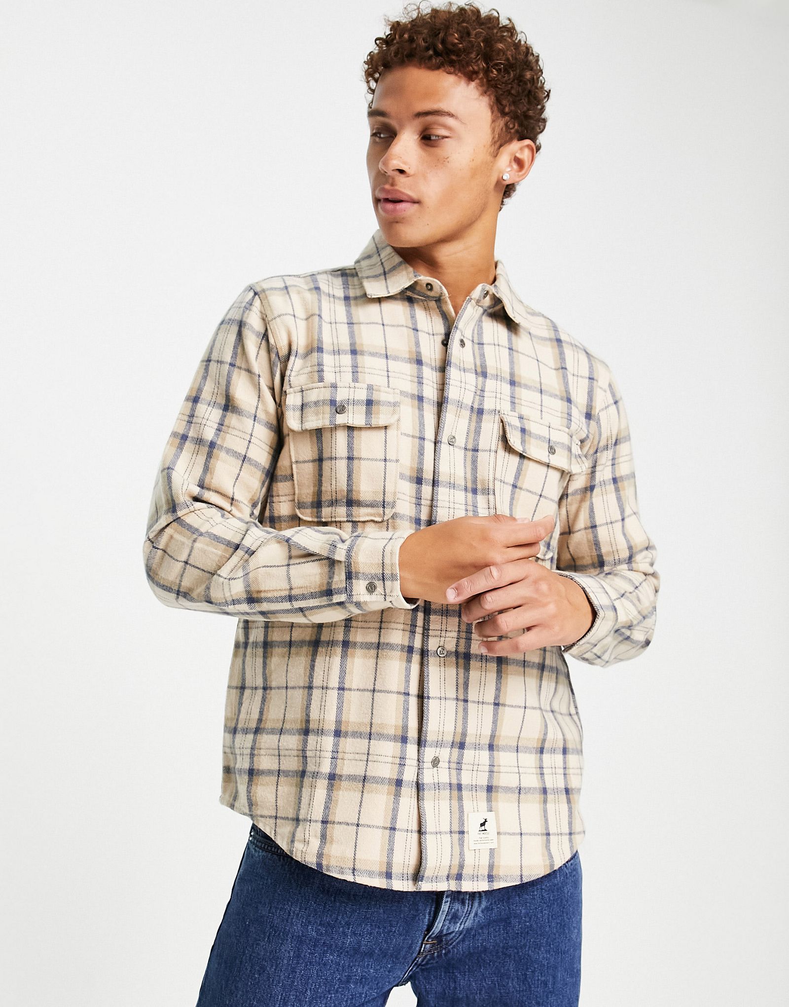 Бежевая рубашка в клетку Fat Moose