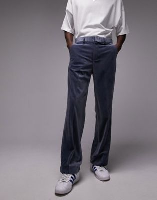 Синие бархатные брюки широкого кроя Topman