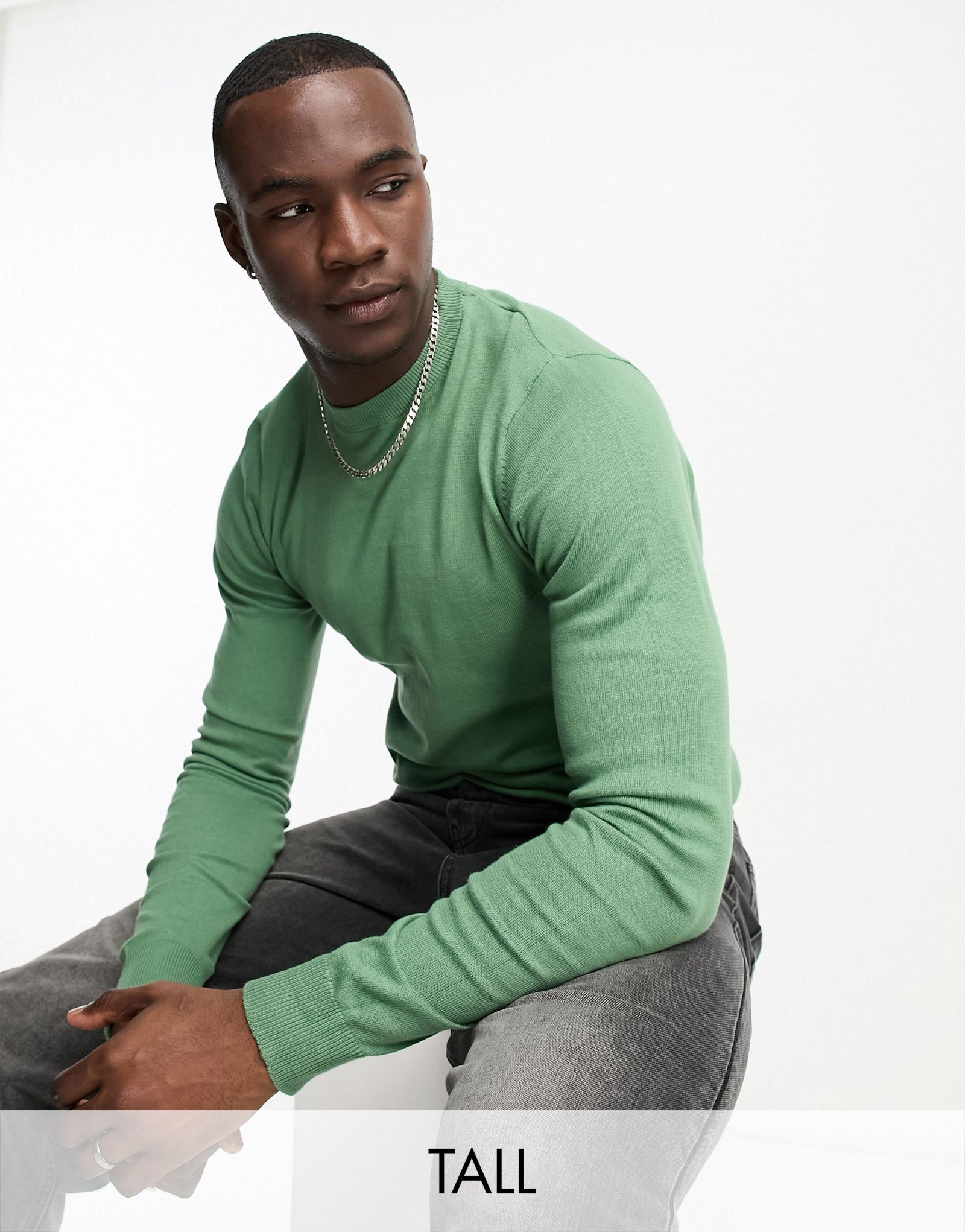 Хлопковый свитер с круглым вырезом Threadbare Tall цвета вейвеллит