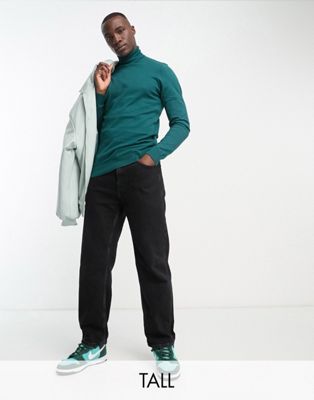 Бирюзовый хлопковый свитер с высоким воротником Threadbare Tall