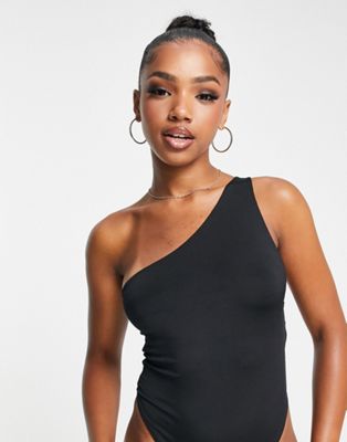Черное боди в стиле 90-х с одним рукавом Miss Selfridge