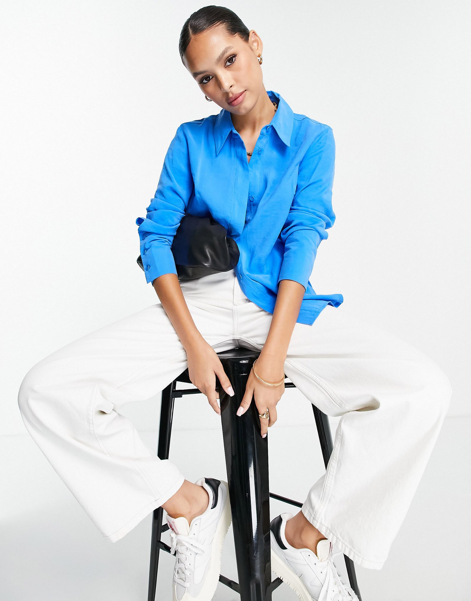 Синяя рубашка премиум-класса с глубокими манжетами Topshop 5890₽