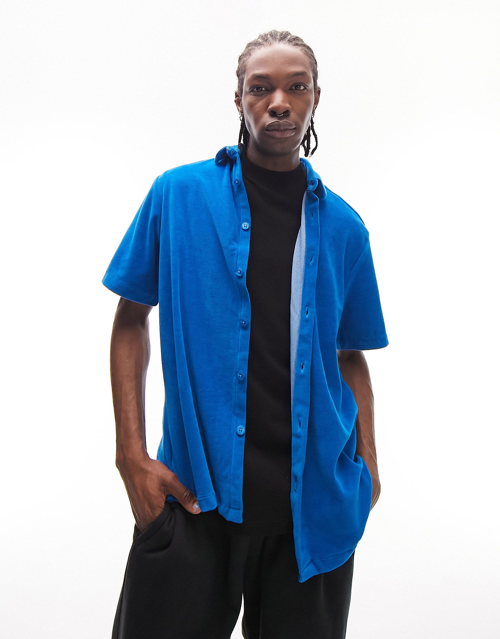 Синяя велюровая рубашка Topman