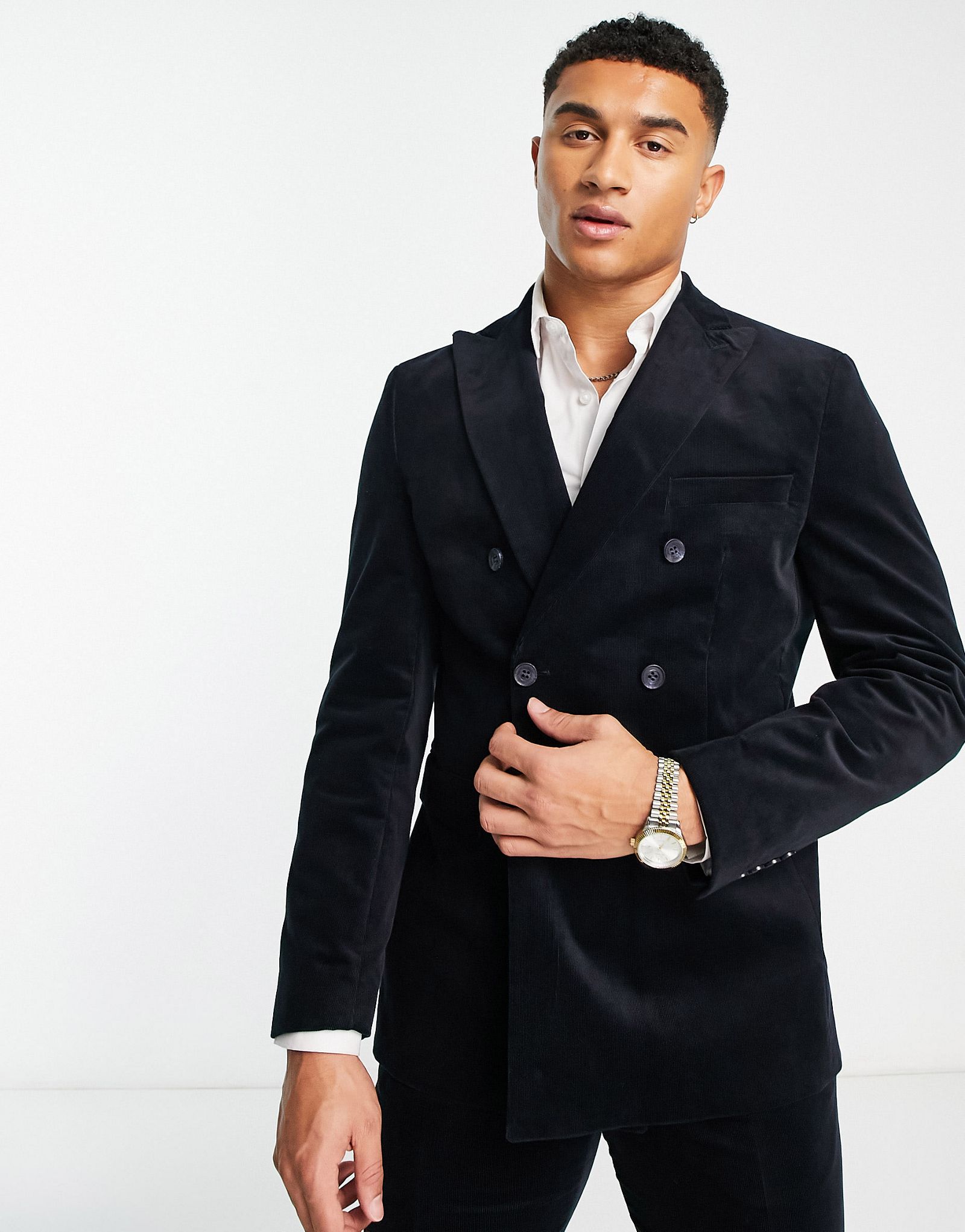 Темно-синий вельветовый пиджак узкого кроя Selected Homme 28990₽