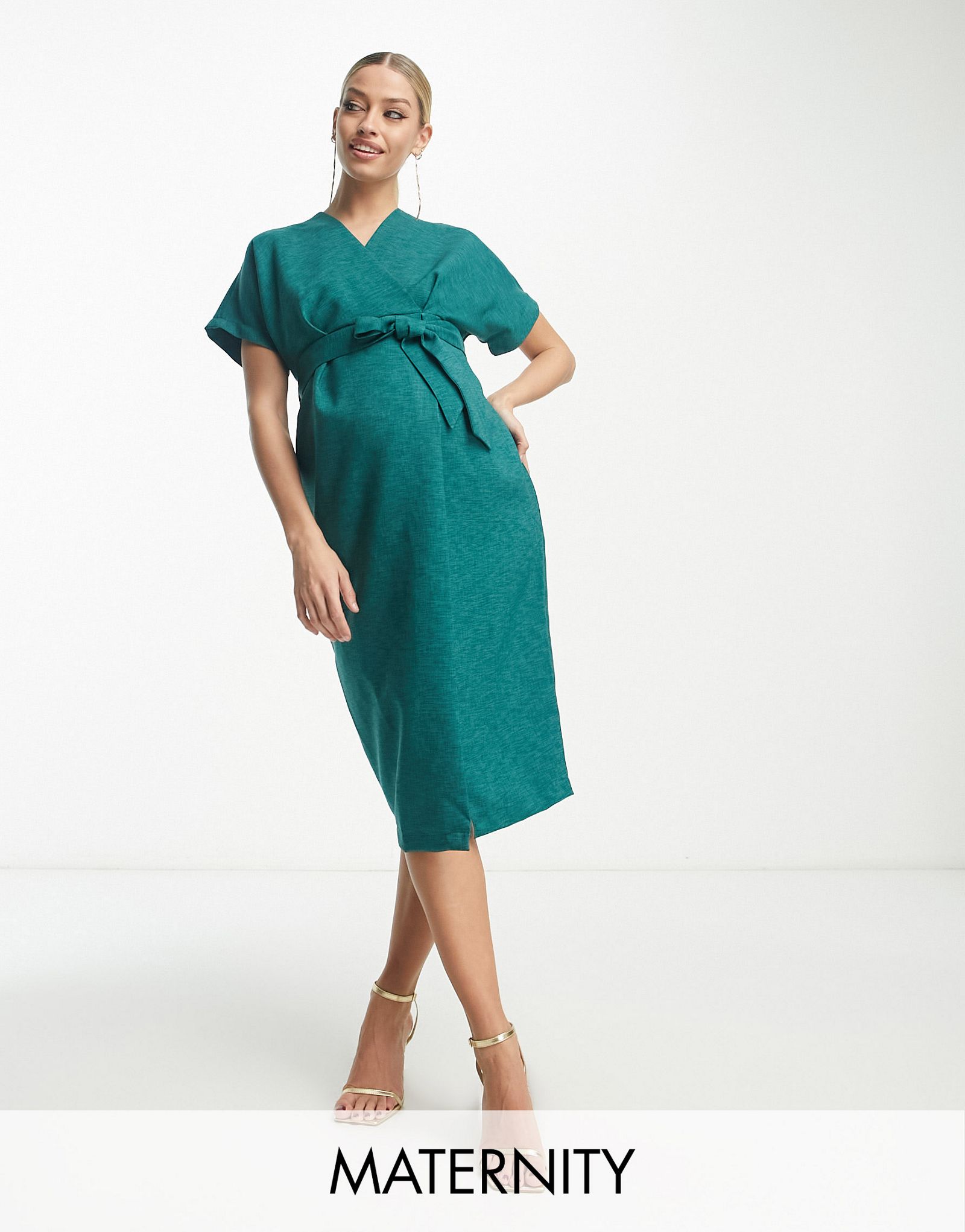 Изумрудное платье миди в рубчик-карандаш Closet London Maternity