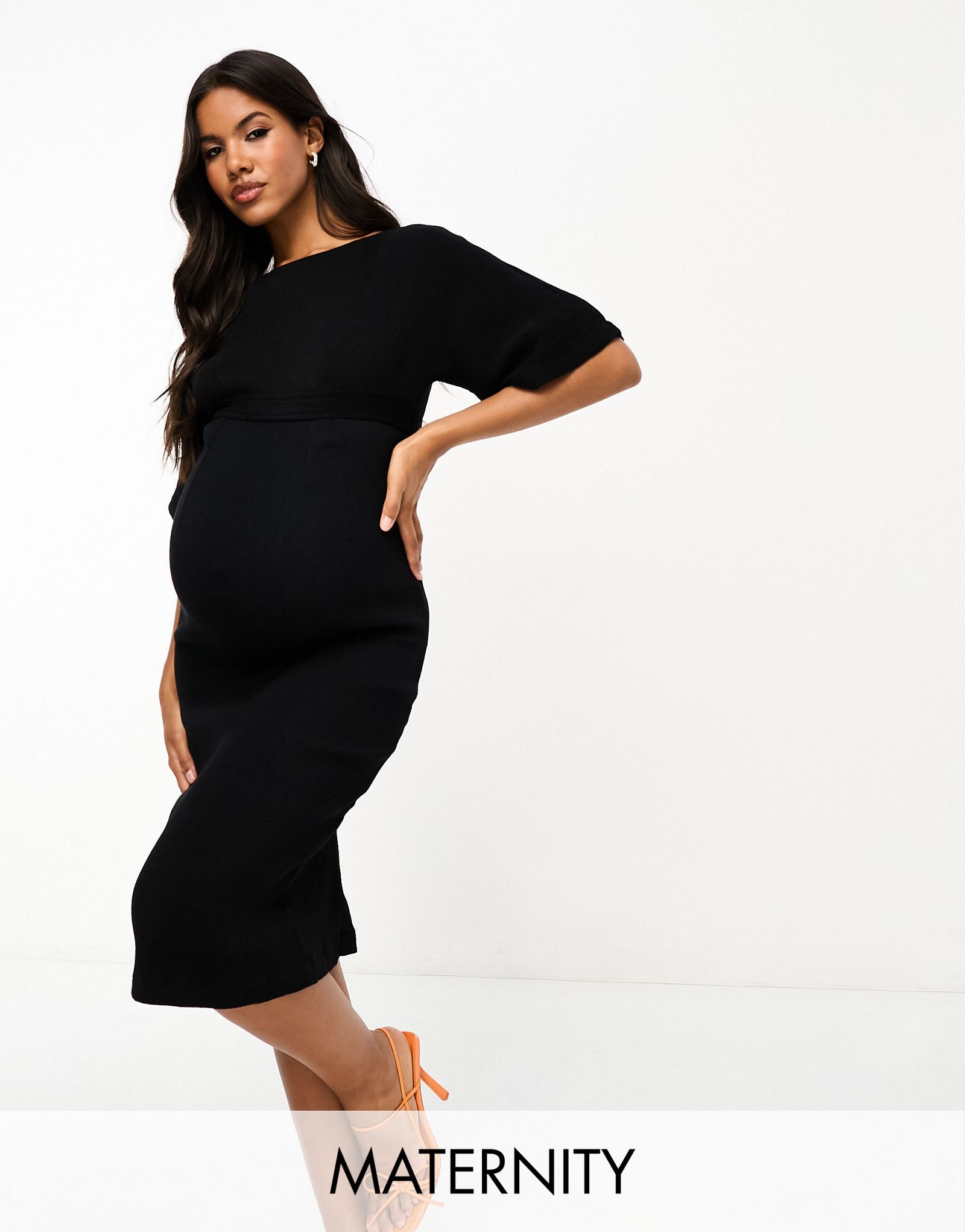 Черное платье миди в рубчик-карандаш Closet London Maternity