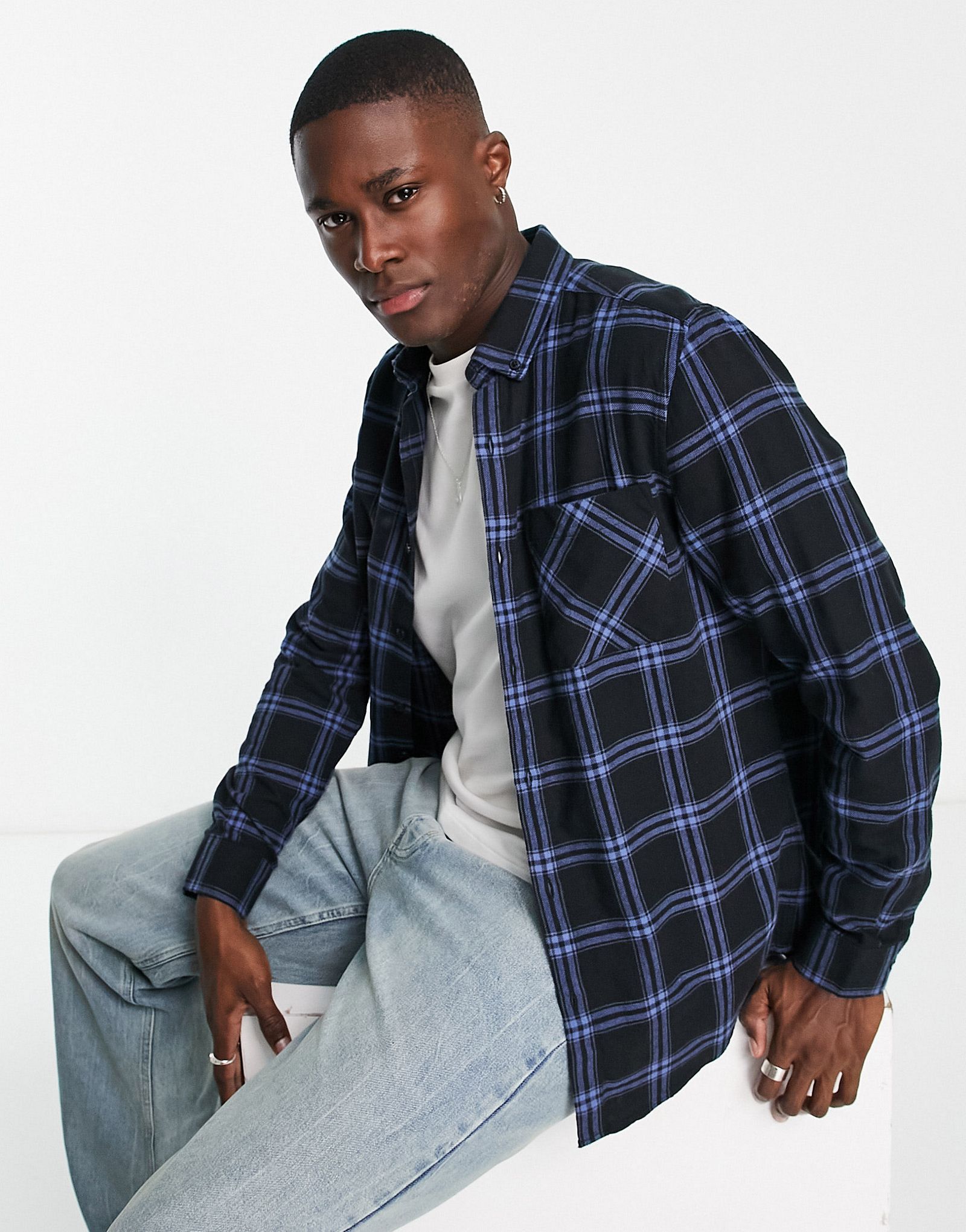 Синяя рубашка в клетку New Look 3090₽