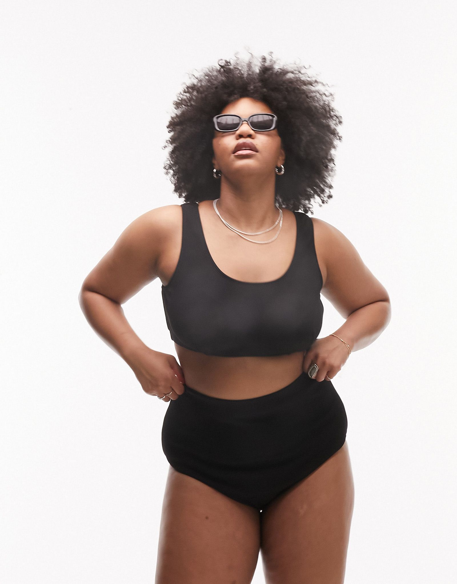 Черный укороченный бикини в рубчик Topshop Curve 2790₽
