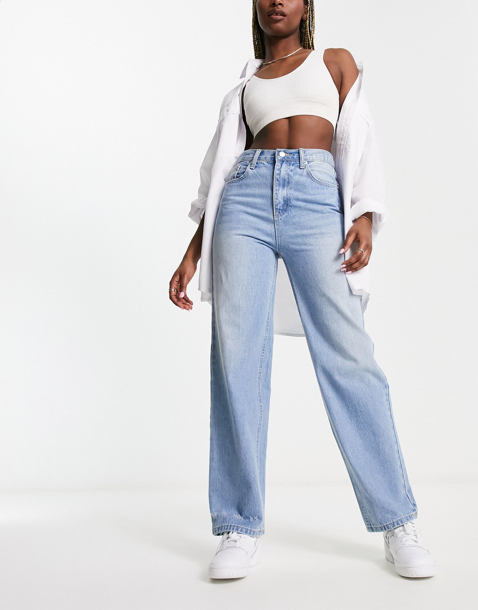 Джинсы Signature 8 прямого кроя синего цвета средней степени стирки