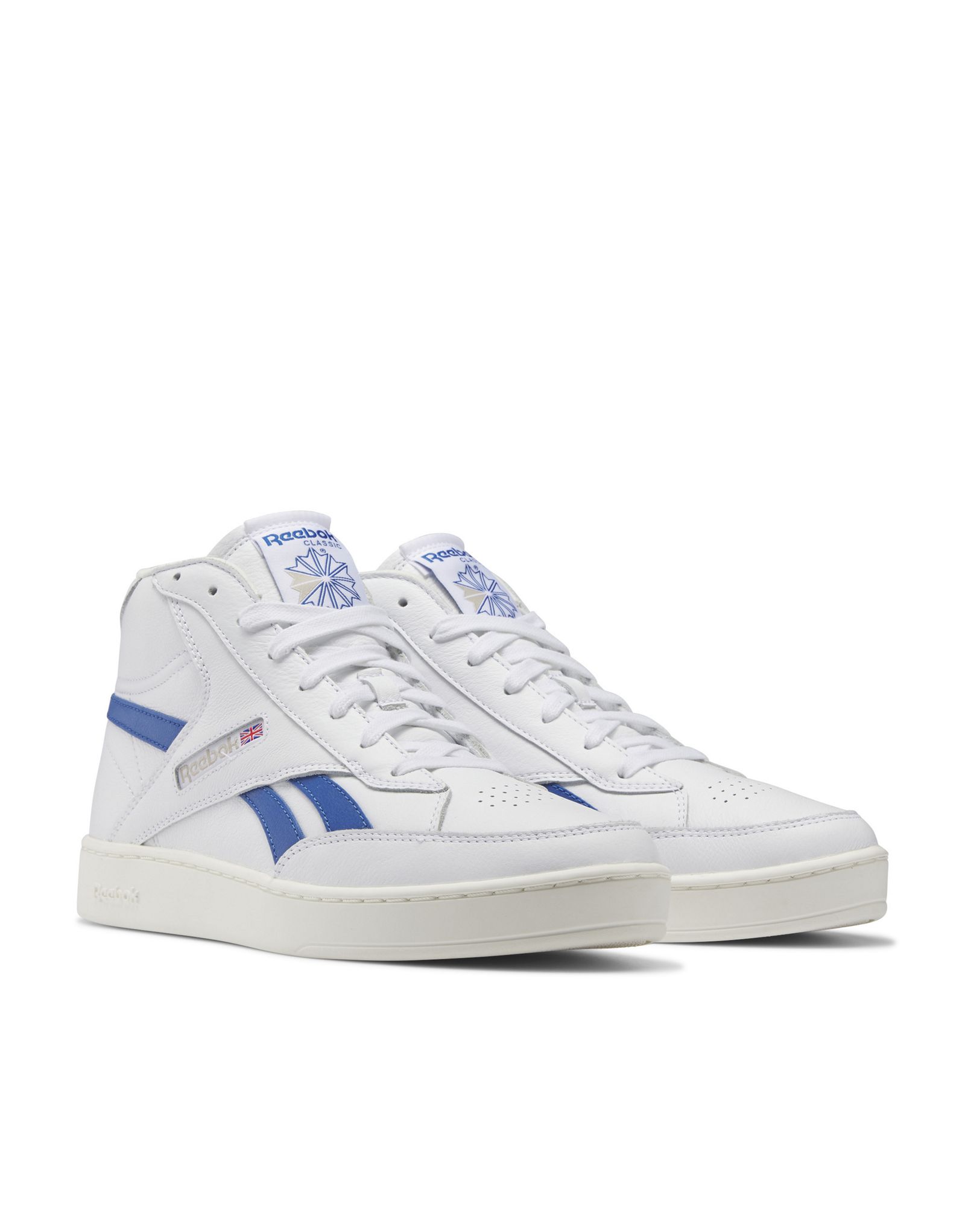Белые кроссовки унисекс Reebok Club C Form Hi с синими деталями 15690₽