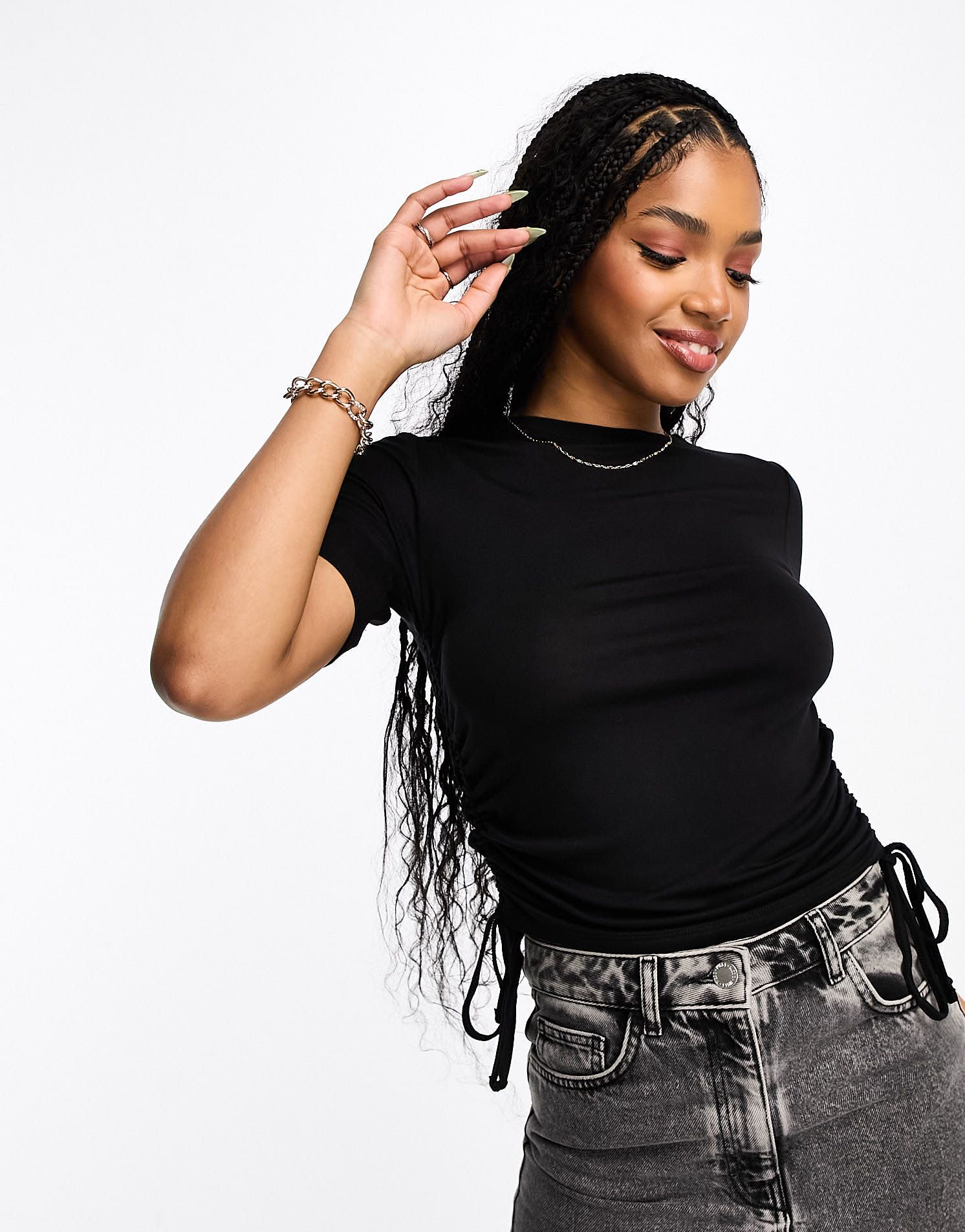 Черная футболка со сборками по бокам Pieces 2290₽