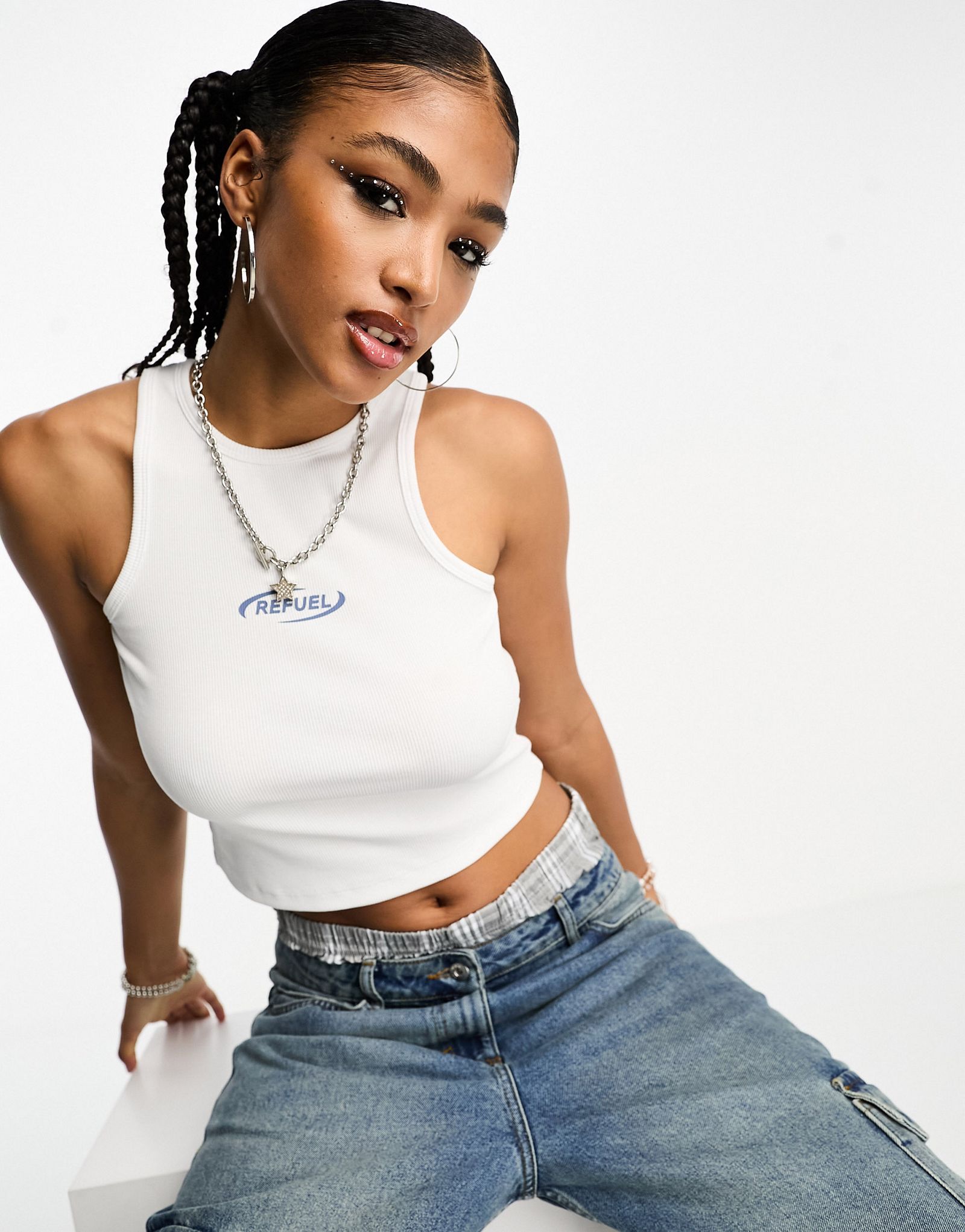 Белая майка с воротником-борцовкой JJXX Refuel 2390₽