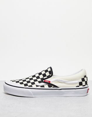 Бело-черные слипоны Vans Classic с шахматным принтом и белой полоской
