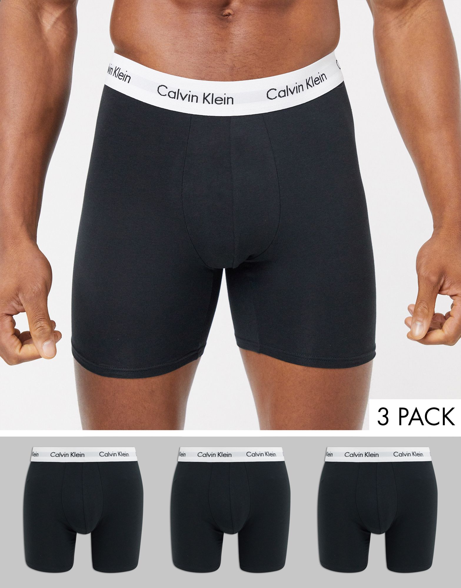 Черные боксеры из 3 штук Calvin Klein Cotton Stretch
