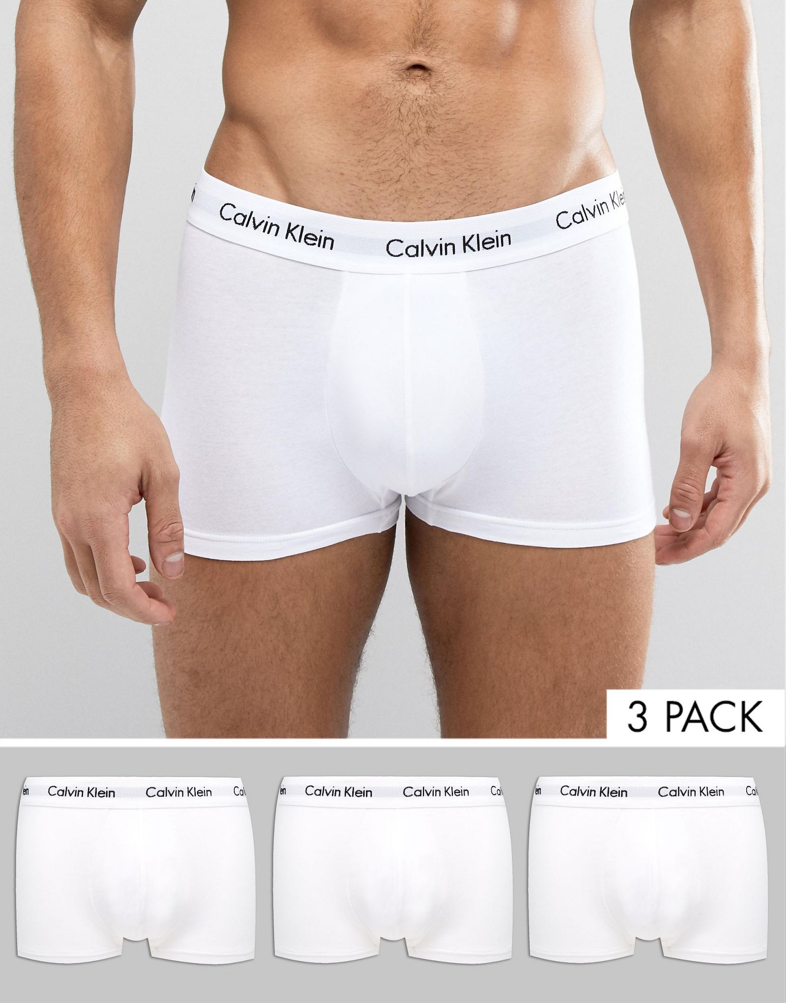 Комплект из трех белых боксеров с низкой посадкой Calvin Klein Cotton Stretch