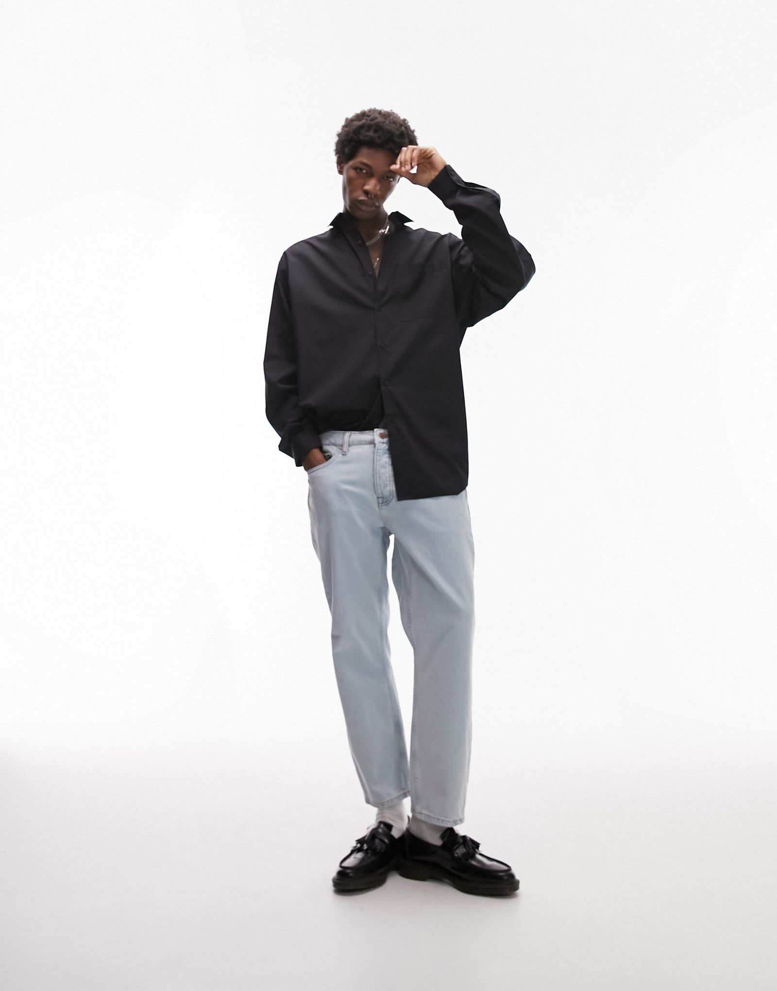 Черная оверсайз-рубашка с длинными рукавами Topman