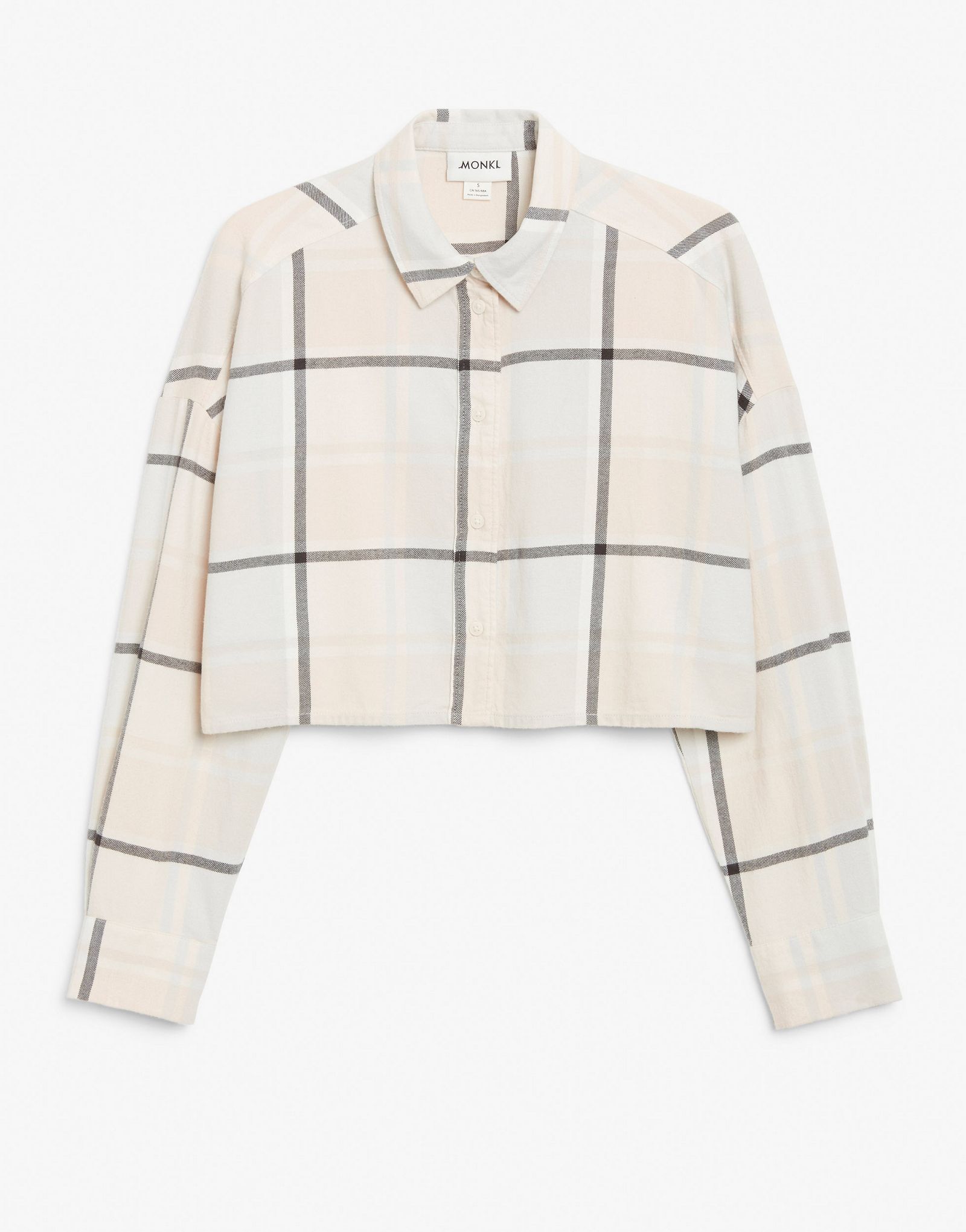 Укороченная рубашка в хлопковую клетку с принтом Monki Kelly пастельно-розового цвета 3990₽