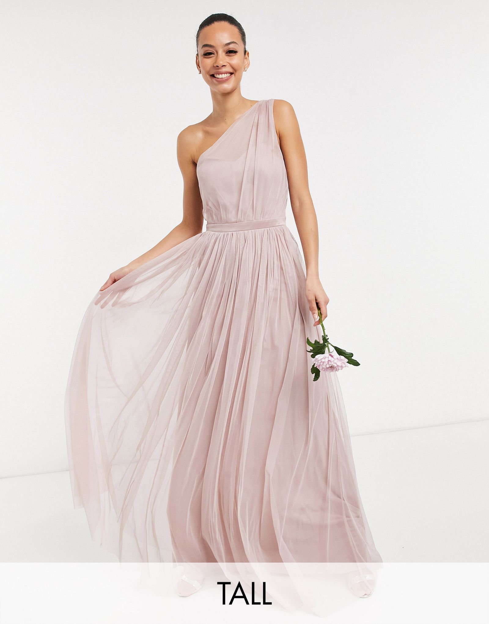 Розовое платье макси на одно плечо из тюля Anaya With Love Tall Bridesmaid