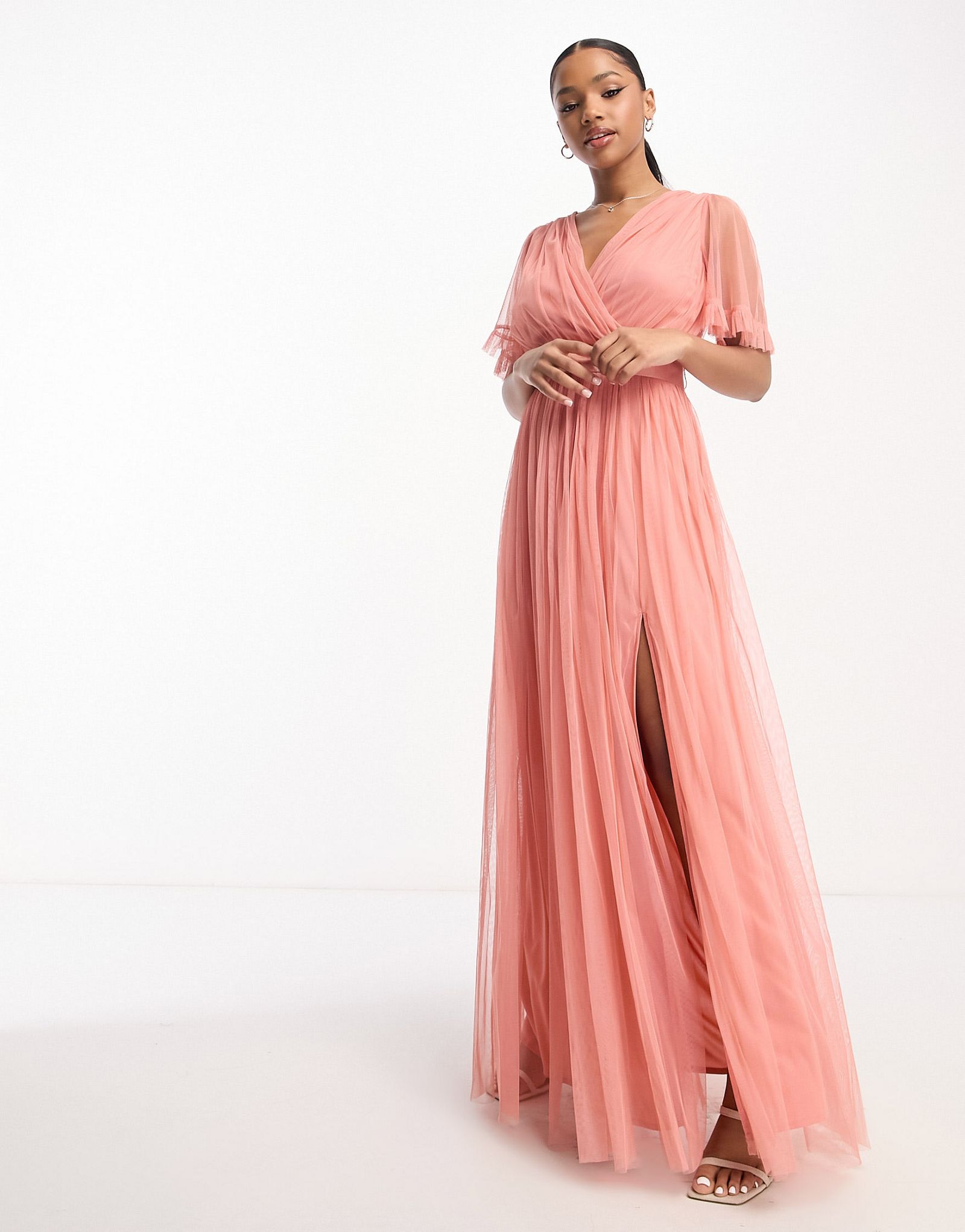 Кораллово-розовое платье макси с развевающимися рукавами Anaya Bridesmaid 13090₽