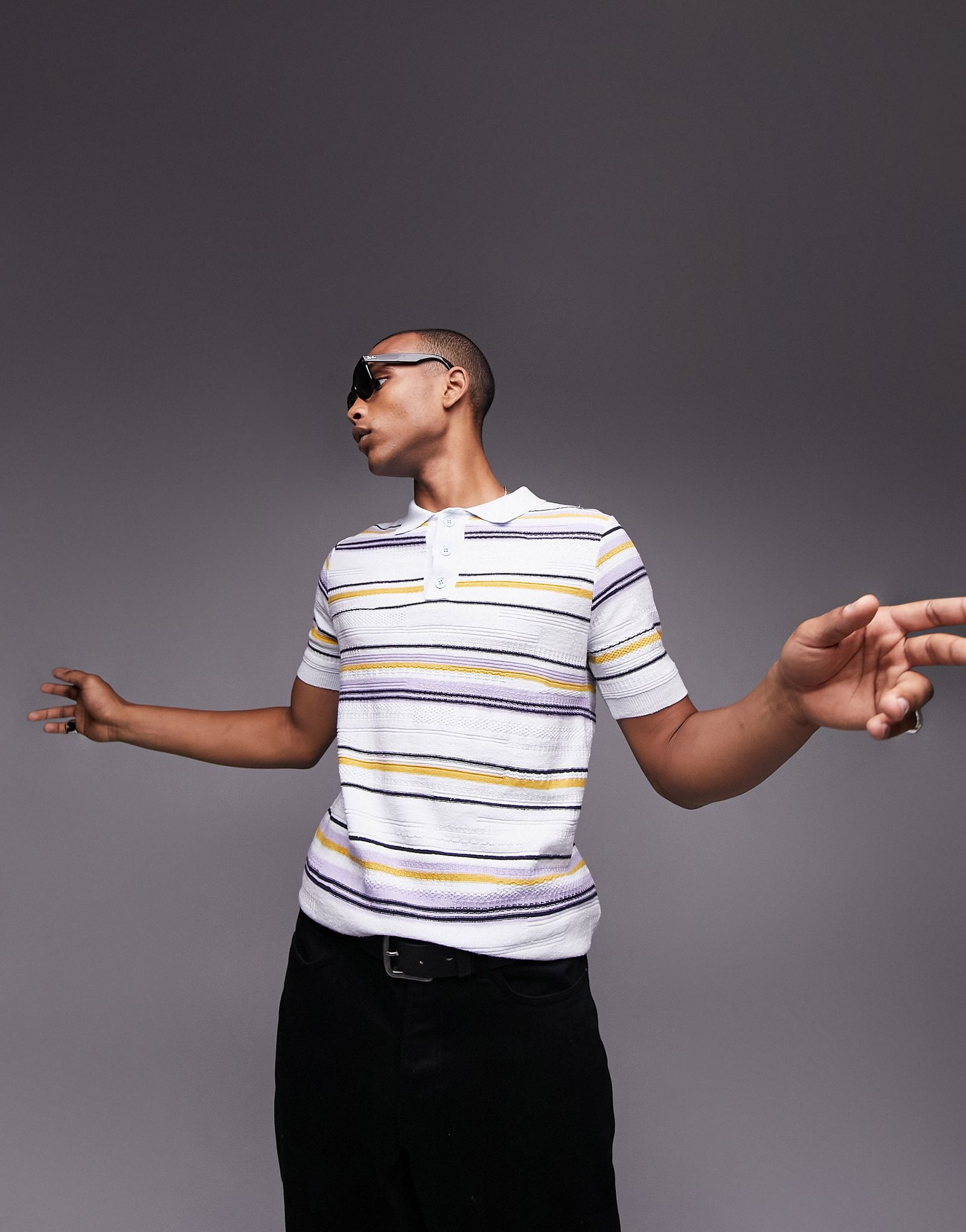 Синяя трикотажная футболка-поло с пуговицами Topman 5290₽