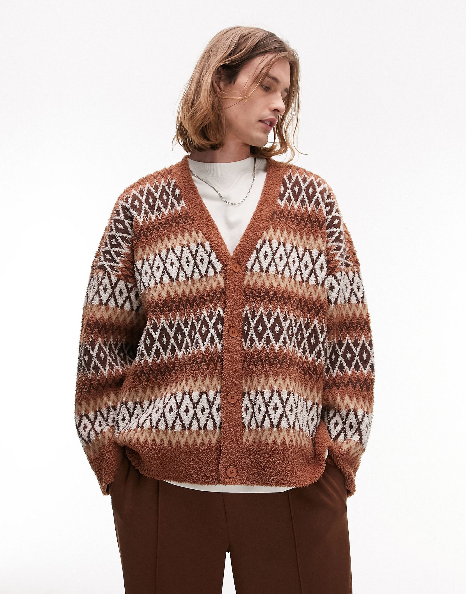 Коричневый кардиган с пышной полоской Topman 8990₽