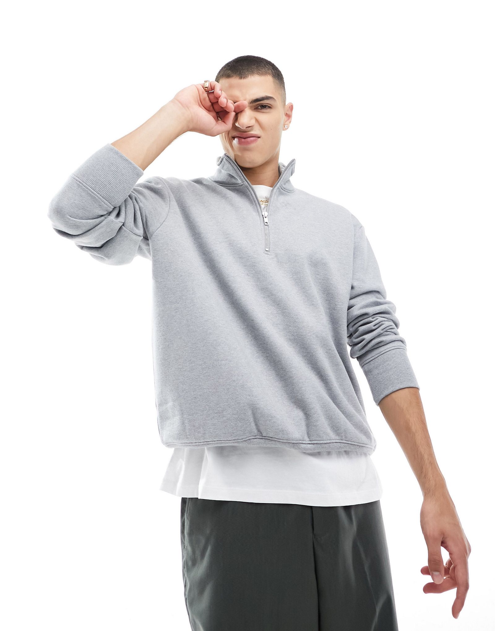 Серый вересковый тяжелый свитшот свободного кроя на молнии ASOS DESIGN 3290₽