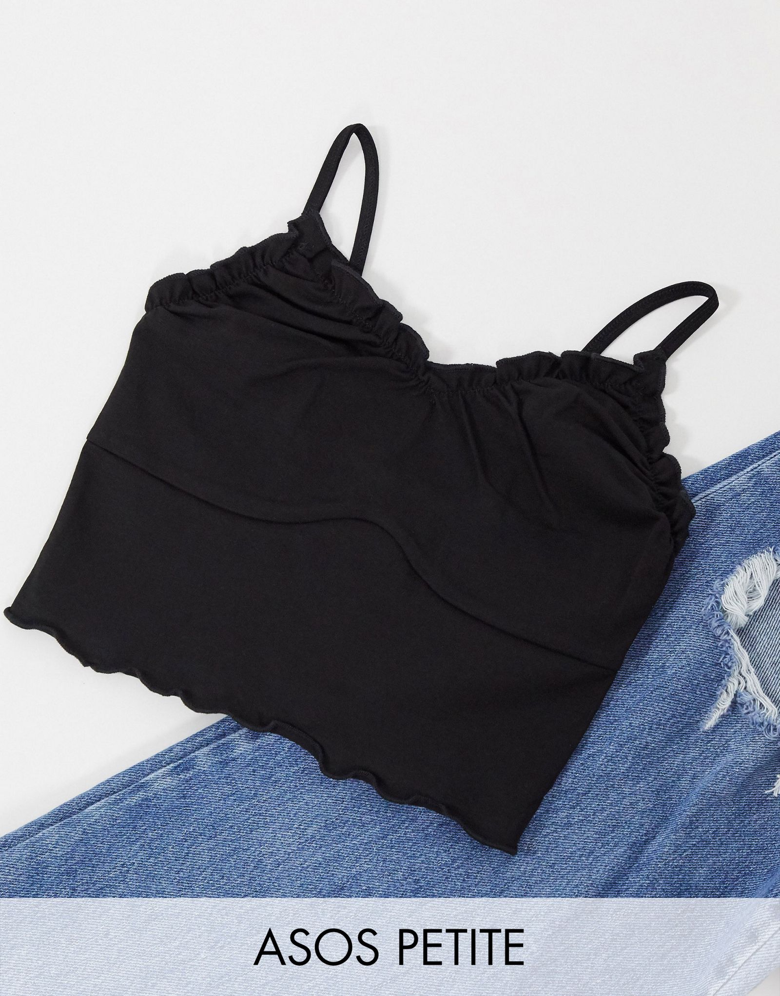 Черные укороченные майки с салатовым краем и отстрочкой на груди ASOS DESIGN Petite