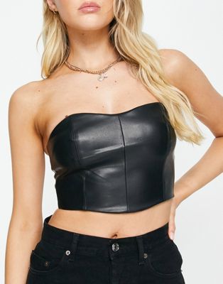 Черный корсет-бандо из искусственной кожи Pull&Bear — часть комплекта