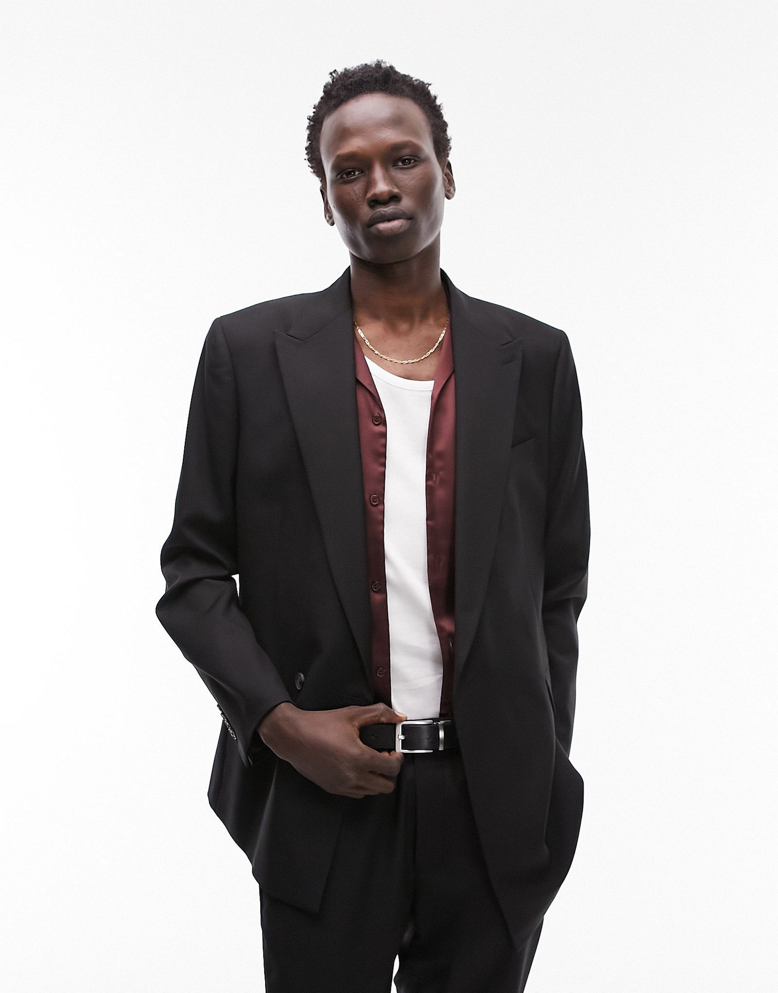 Черный узкий пиджак с утепленной ручкой и запахом Topman 10390₽