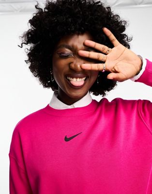 Ярко-розовый флисовый свитшот Nike Mini Swoosh в стиле оверсайз