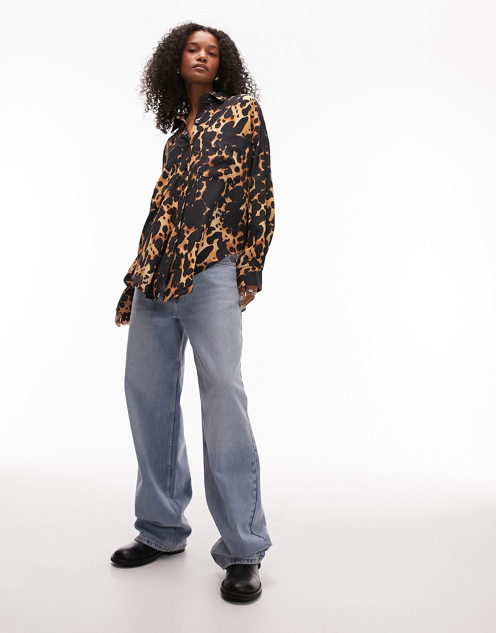 Разноцветная рубашка свободного кроя с животным принтом Topshop 6590₽