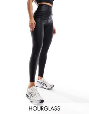 Черные блестящие леггинсы для спортзала ASOS 4505 Hourglass 7/8
