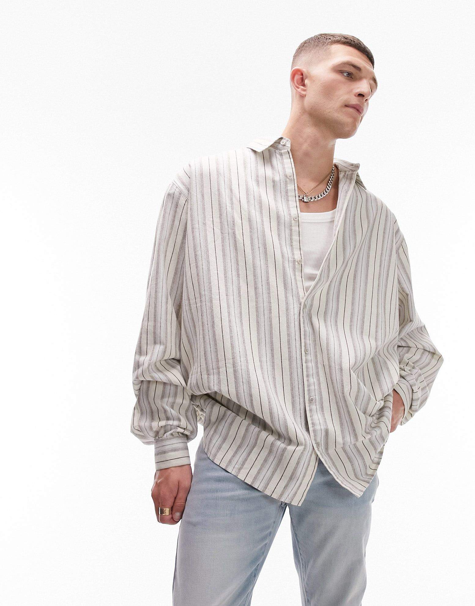 Разноцветная полосатая рубашка в тон с длинными рукавами Topman 7290₽