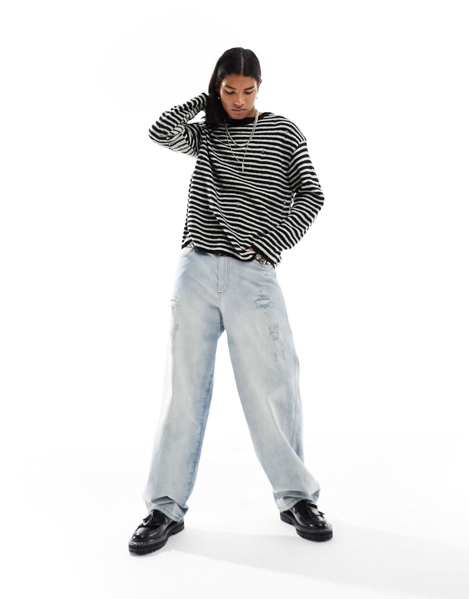 Вязаный свитер с круглым вырезом AllSaints Park в черно-белую полоску 23390₽