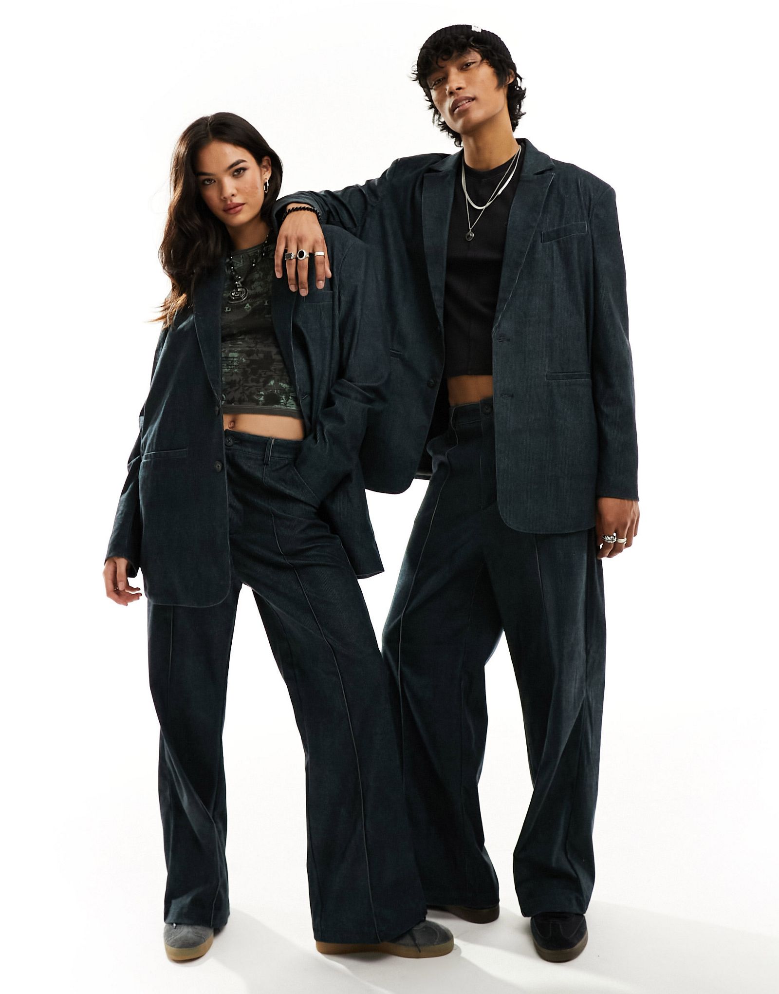 Темно-серый блейзер унисекс оверсайз из вельвета Reclaimed Vintage — часть комплекта