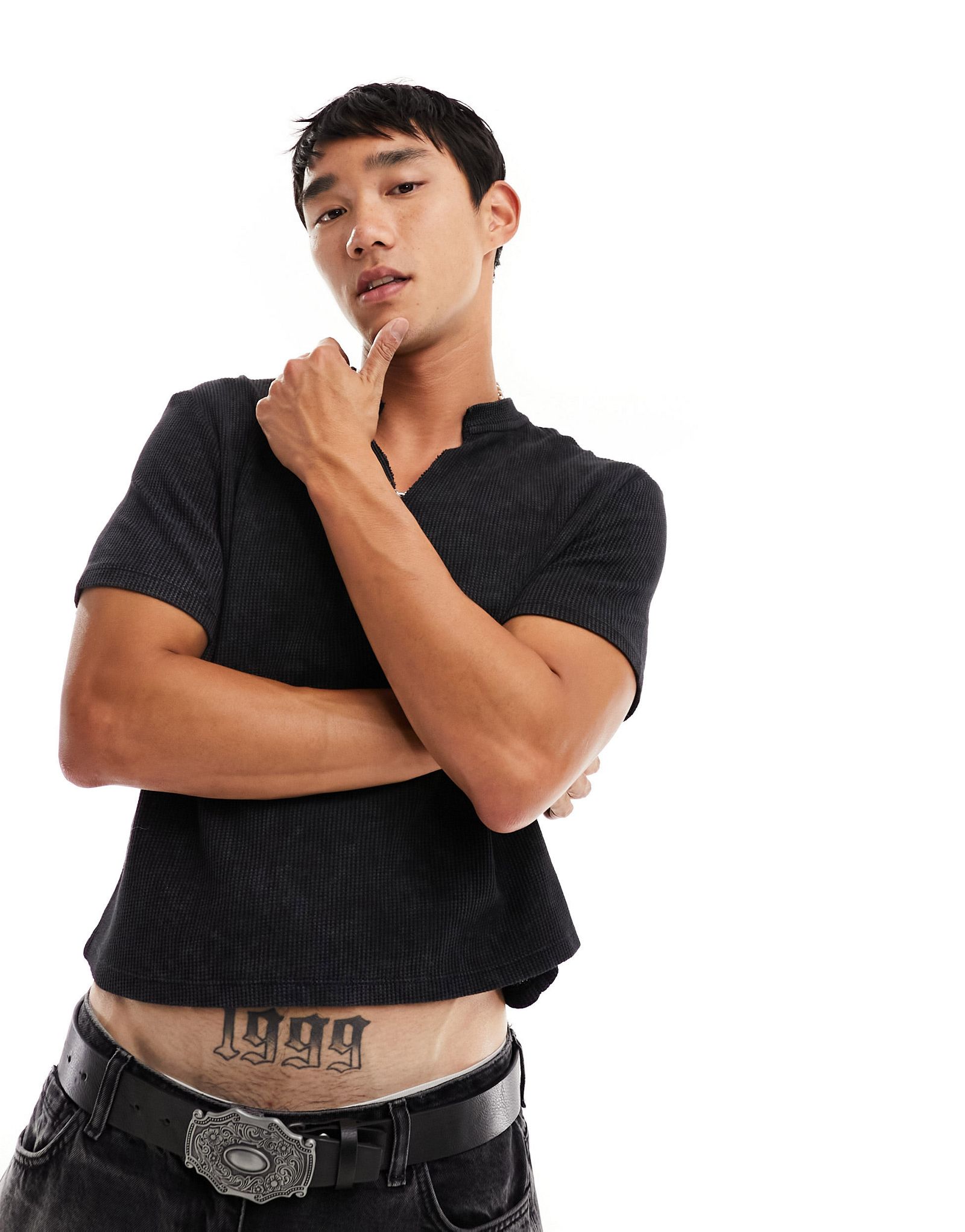 Серая футболка-поло с вырезом COLLUSION 3490₽