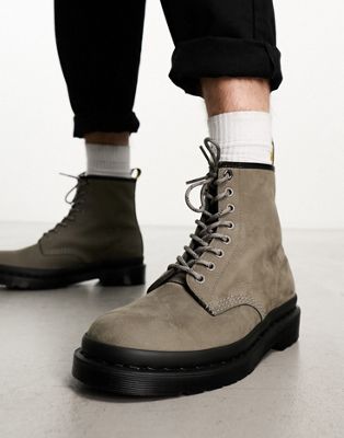Ботинки Dr Martens 1460 с 8 люверсами из кожи нубука никель-серого цвета