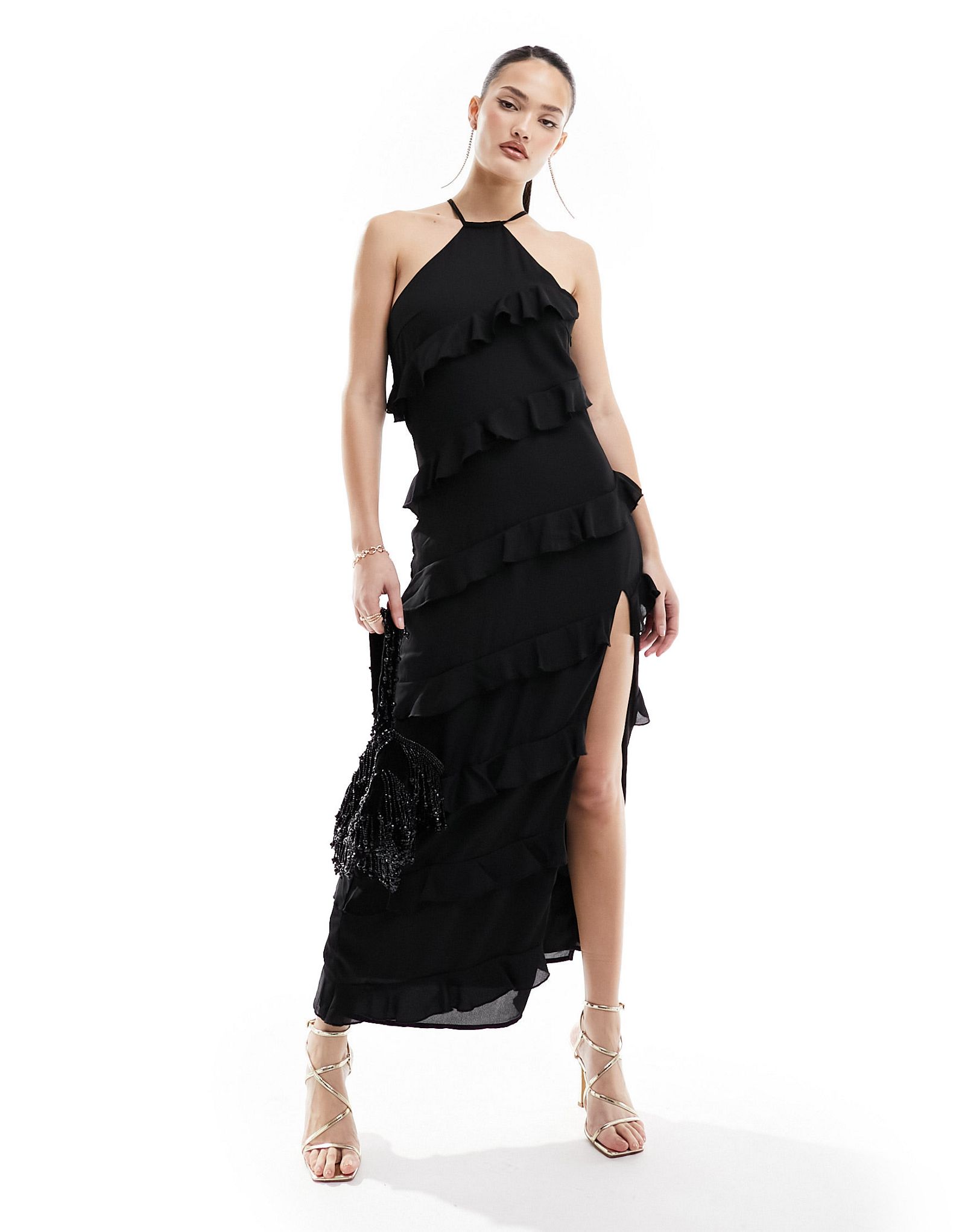 Черное платье миди с рюшами Pretty Lavish Katy 5890₽