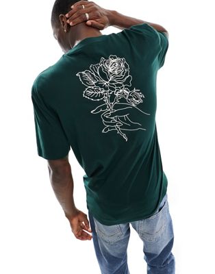 Свободная темно-зеленая футболка с рисунком роз ASOS DESIGN