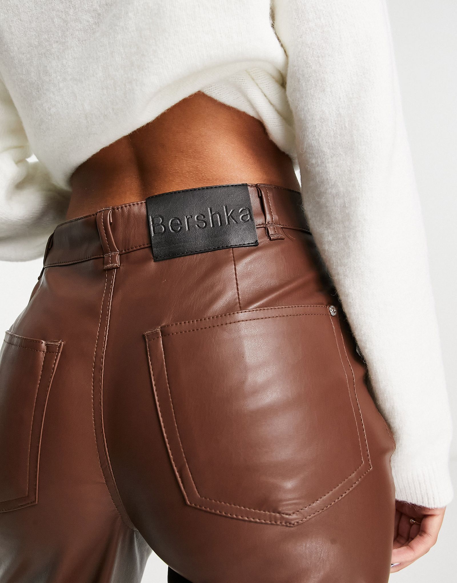 Bershka leather joggers sale