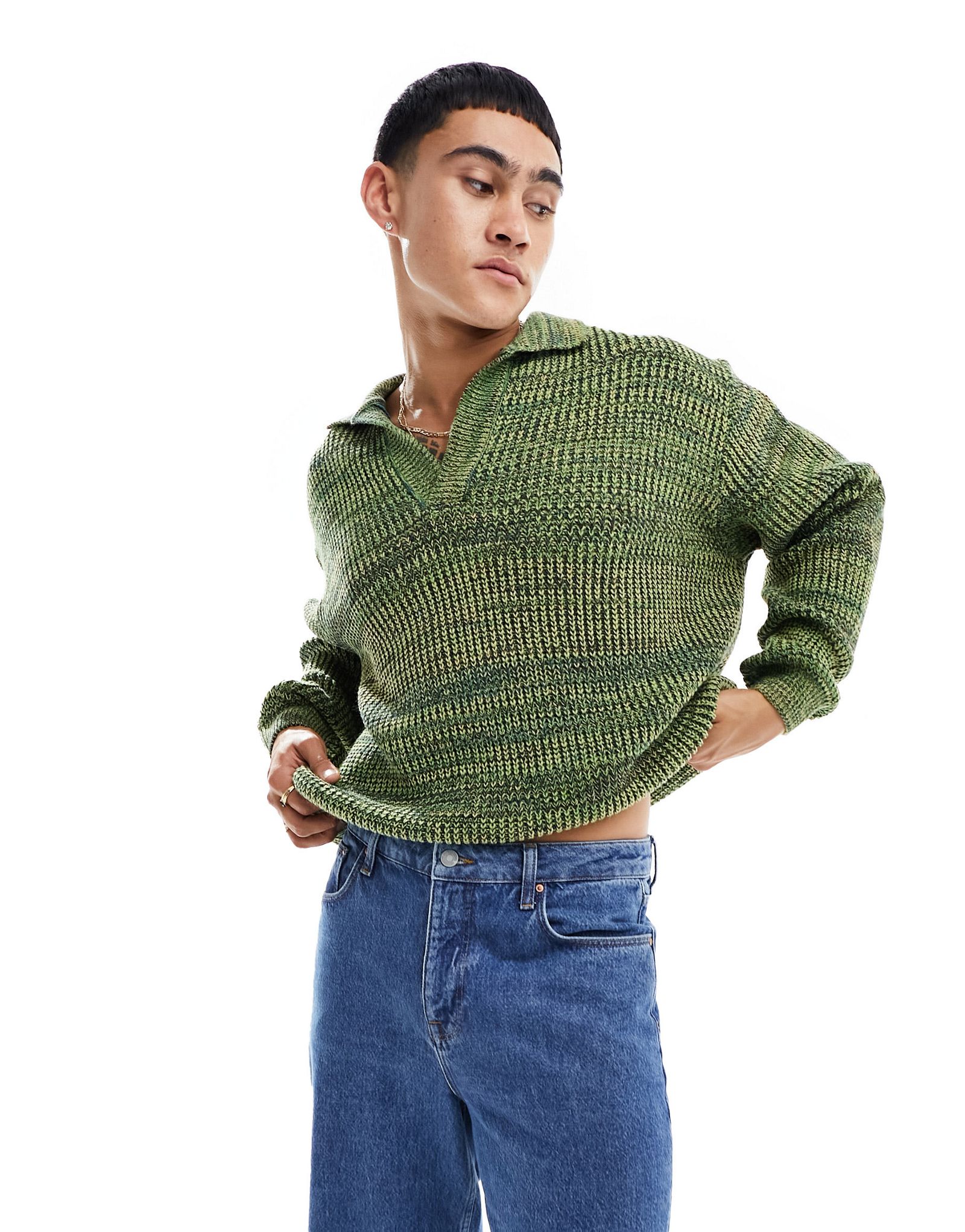 Зеленый вязаный свитер с вырезом ASOS DESIGN 7690₽