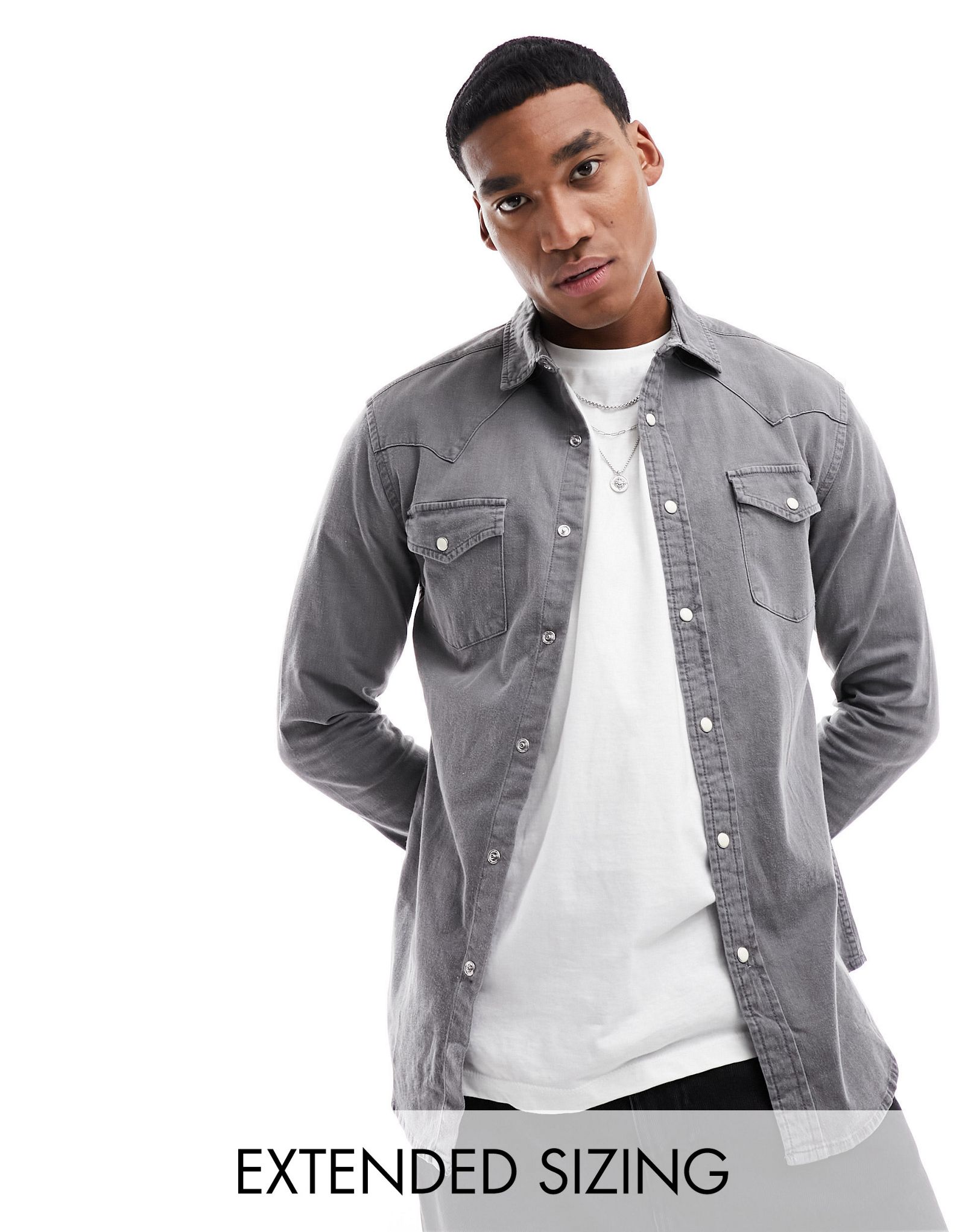 Черная джинсовая рубашка скинни в стиле вестерн ASOS DESIGN 1990₽