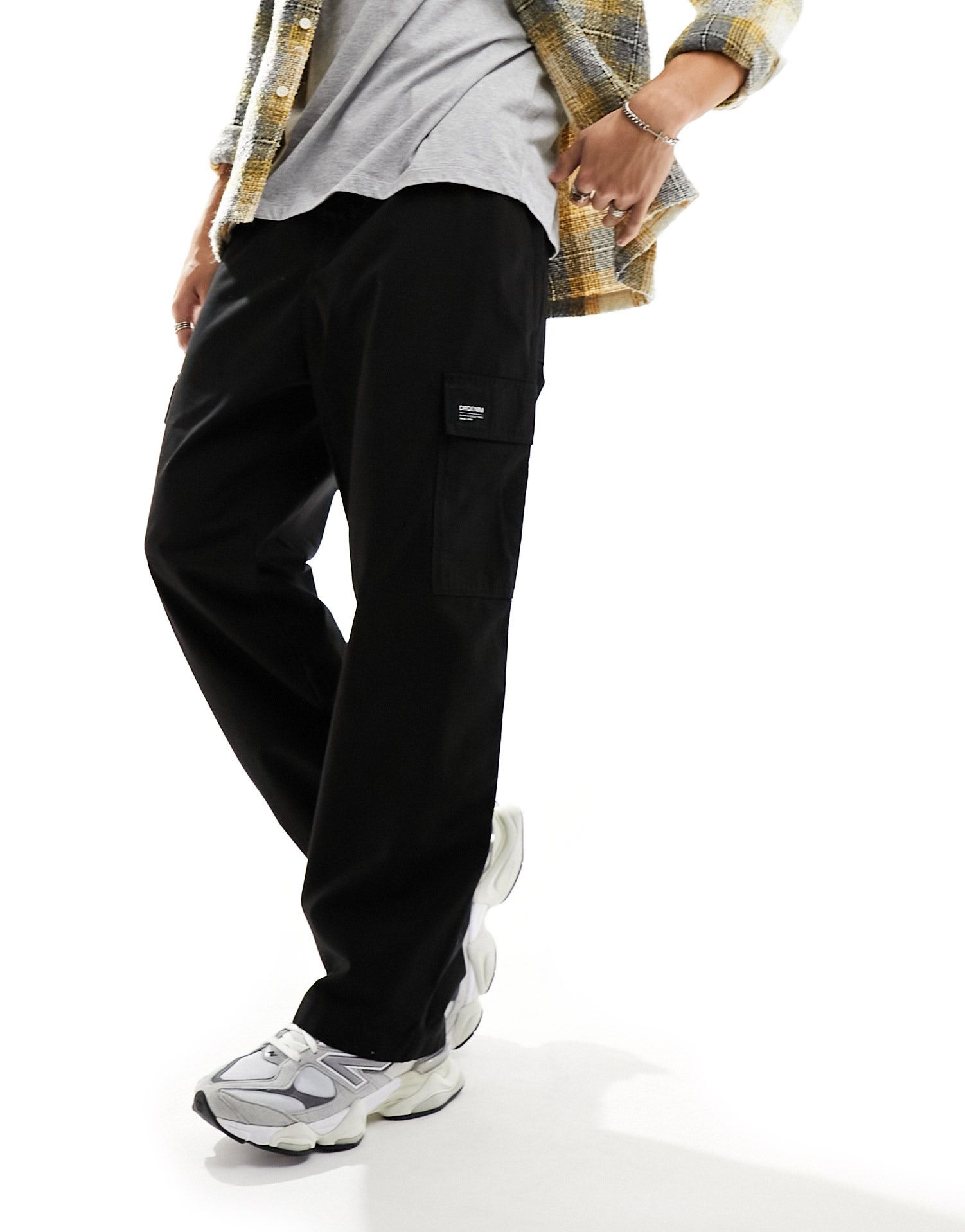 Черные широкие прямые брюки свободного кроя Dr Denim Calder Cargo 11890₽