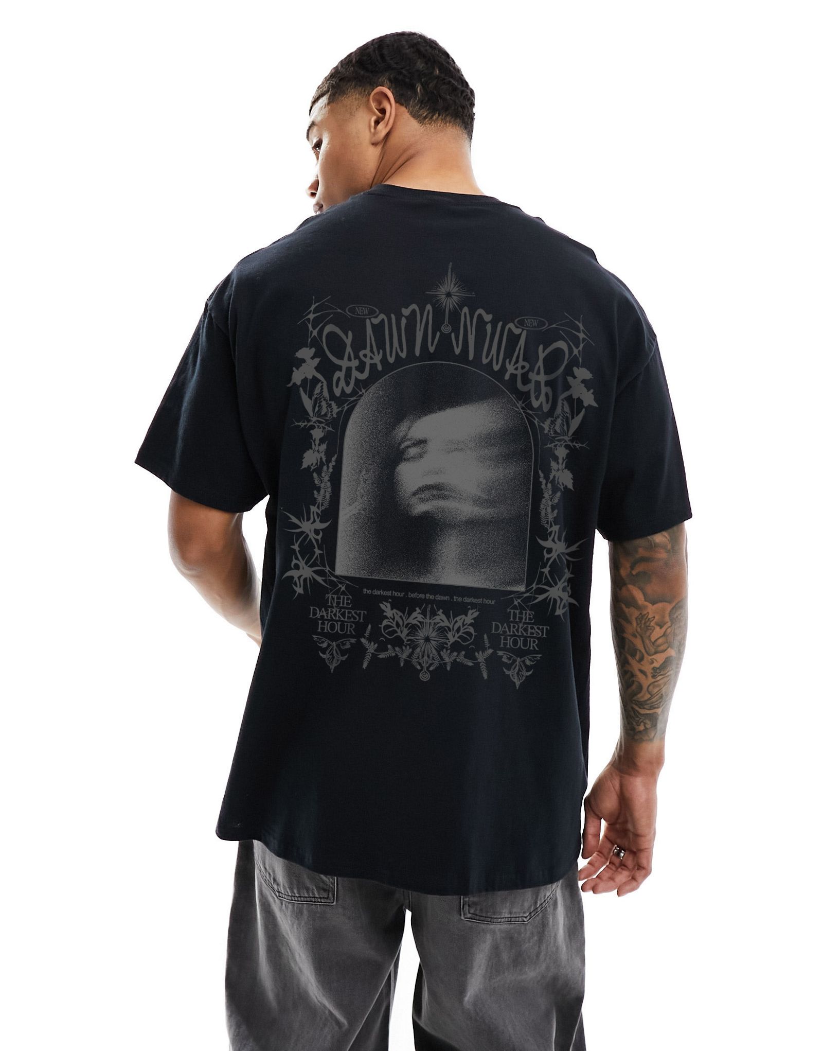 Черная футболка оверсайз с принтом на груди и спине в стиле гранж ASOS DESIGN 4190₽