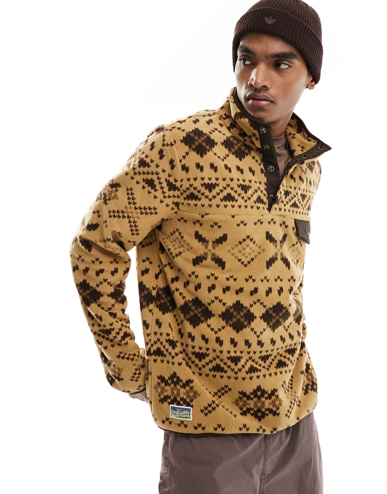 Бежевый вересковый флисовый свитшот с полумолнией и принтом Polo Ralph Lauren Fair Isle 21490₽